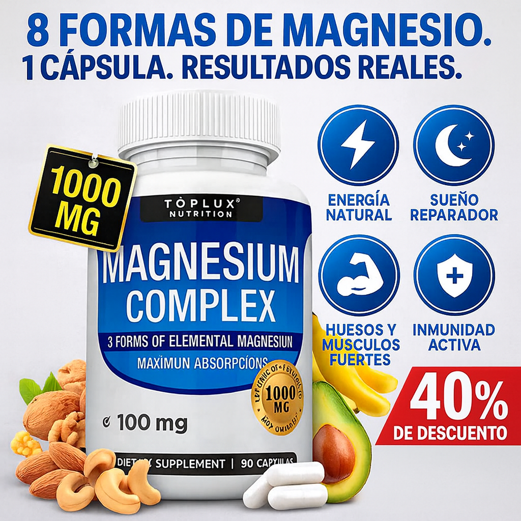 ¡Mejor descanso y energía diaria! MAGNESIO COMPLEX – Suplemento 8 en 1 | 90 Cápsulas