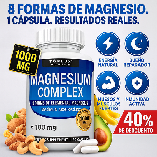 ¡Mejor descanso y energía diaria! MAGNESIO COMPLEX – Suplemento 8 en 1 | 90 Cápsulas