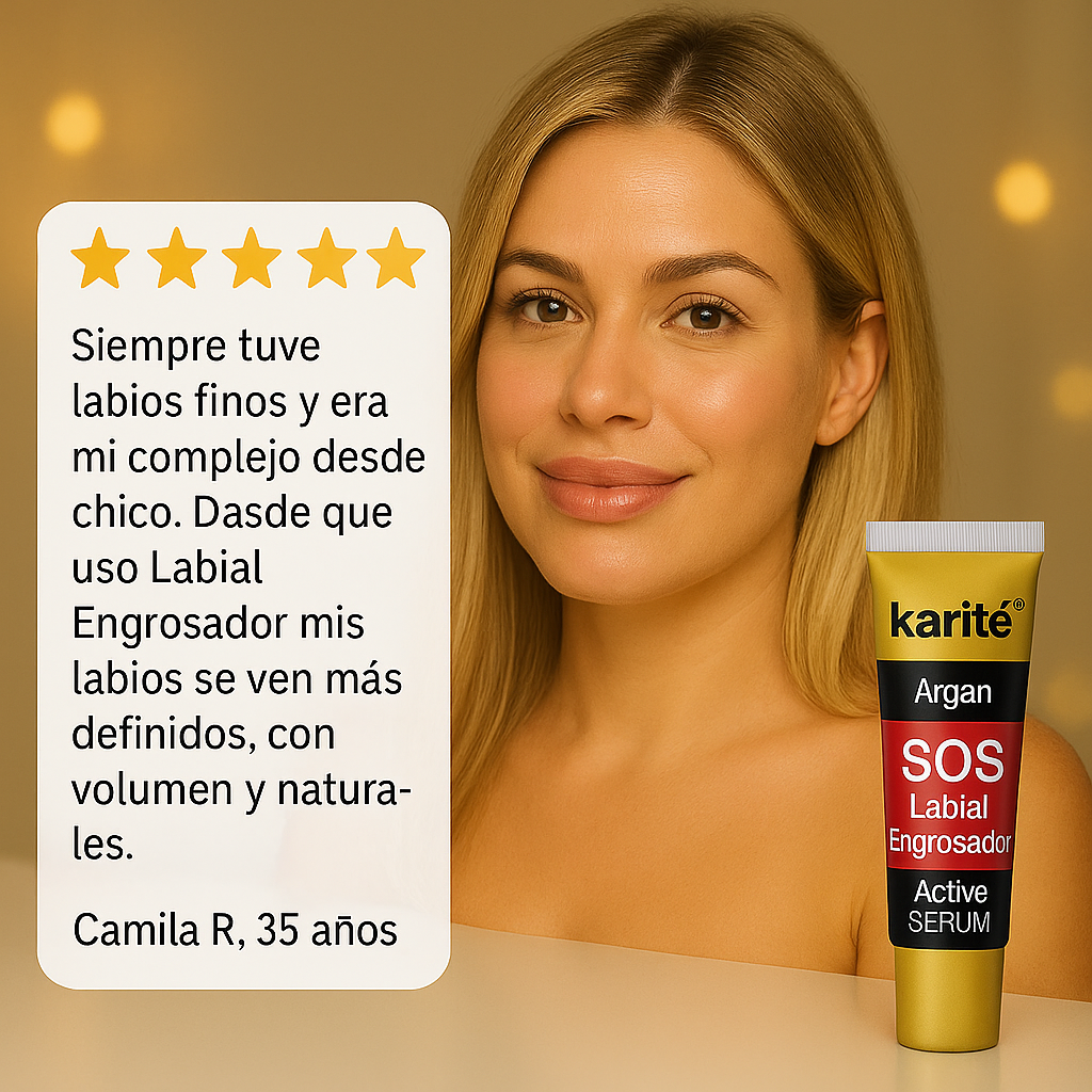 ¡Labios más llenos y atractivos al instante! Labial karite® Engrosador 2x1