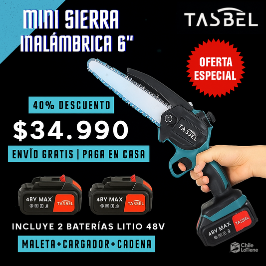 ¡Corta fácil y sin esfuerzo! Mini Motosierra Inalambrica+2 Baterías de de Regalo